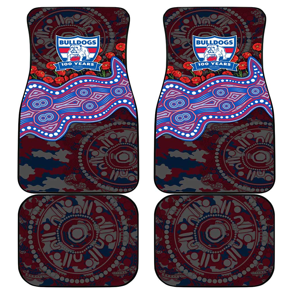Western Bulldogs ANZAC Day Car Mats Indigenous Dot Art with Poppy Flower Tribute