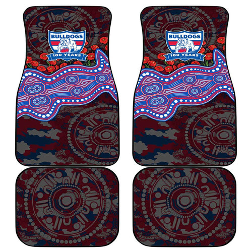 Western Bulldogs ANZAC Day Car Mats Indigenous Dot Art with Poppy Flower Tribute