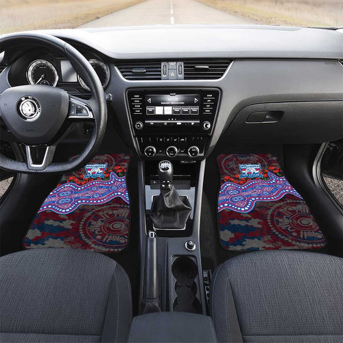 Western Bulldogs ANZAC Day Car Mats Indigenous Dot Art with Poppy Flower Tribute