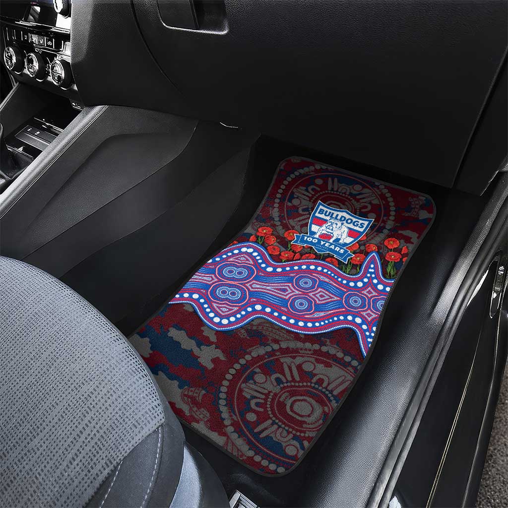 Western Bulldogs ANZAC Day Car Mats Indigenous Dot Art with Poppy Flower Tribute