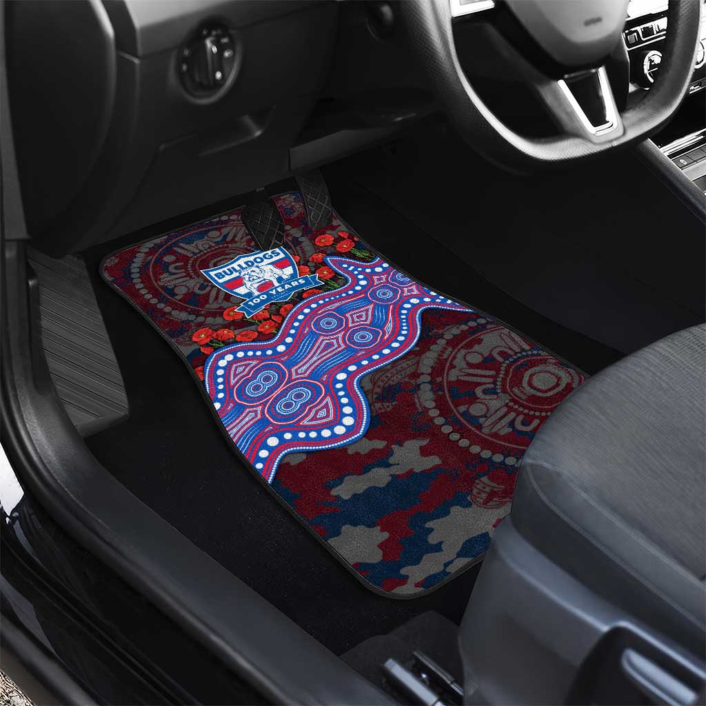 Western Bulldogs ANZAC Day Car Mats Indigenous Dot Art with Poppy Flower Tribute