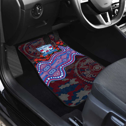 Western Bulldogs ANZAC Day Car Mats Indigenous Dot Art with Poppy Flower Tribute