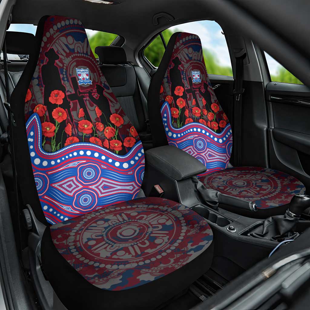 Western Bulldogs ANZAC Day Car Seat Cover Indigenous Dot Art with Poppy Flower Tribute