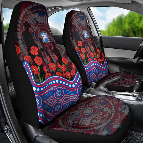 Western Bulldogs ANZAC Day Car Seat Cover Indigenous Dot Art with Poppy Flower Tribute