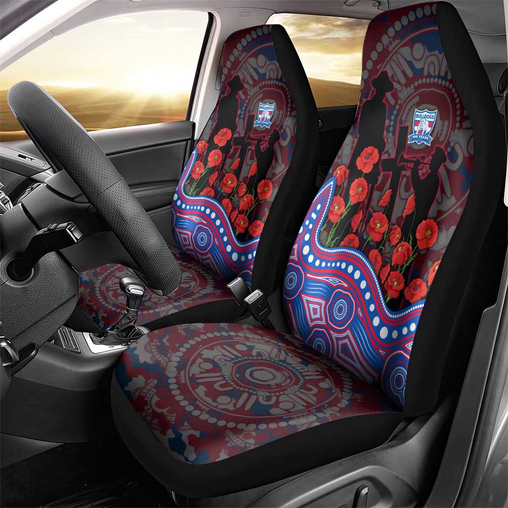 Western Bulldogs ANZAC Day Car Seat Cover Indigenous Dot Art with Poppy Flower Tribute