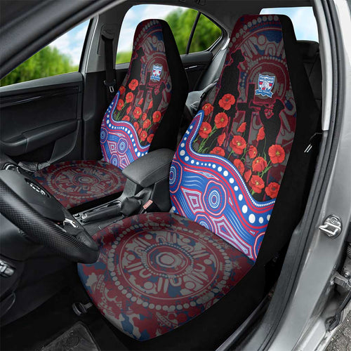 Western Bulldogs ANZAC Day Car Seat Cover Indigenous Dot Art with Poppy Flower Tribute