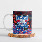 Western Bulldogs ANZAC Day Ceramic Mug Indigenous Dot Art with Poppy Flower Tribute