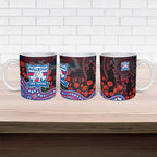 Western Bulldogs ANZAC Day Ceramic Mug Indigenous Dot Art with Poppy Flower Tribute
