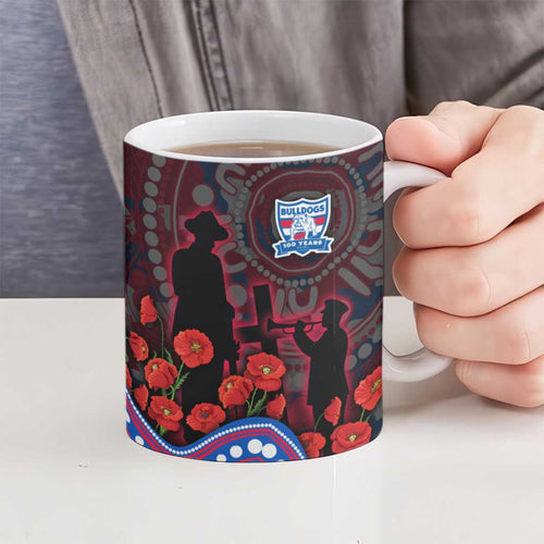 Western Bulldogs ANZAC Day Ceramic Mug Indigenous Dot Art with Poppy Flower Tribute