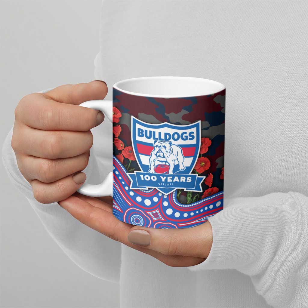 Western Bulldogs ANZAC Day Ceramic Mug Indigenous Dot Art with Poppy Flower Tribute