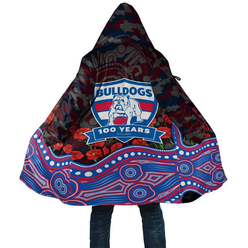 Western Bulldogs ANZAC Day Cloak Indigenous Dot Art with Poppy Flower Tribute