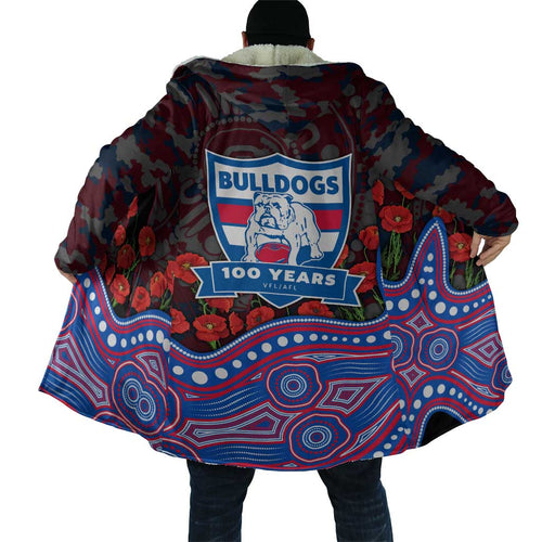 Western Bulldogs ANZAC Day Cloak Indigenous Dot Art with Poppy Flower Tribute