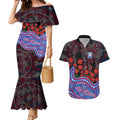 Western Bulldogs ANZAC Day Couples Matching Mermaid Dress and Hawaiian Shirt Indigenous Dot Art with Poppy Flower Tribute