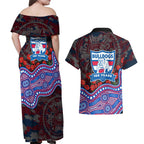 Western Bulldogs ANZAC Day Couples Matching Off Shoulder Maxi Dress and Hawaiian Shirt Indigenous Dot Art with Poppy Flower Tribute
