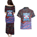 Western Bulldogs ANZAC Day Couples Matching Puletasi and Hawaiian Shirt Indigenous Dot Art with Poppy Flower Tribute