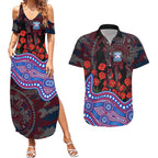 Western Bulldogs ANZAC Day Couples Matching Summer Maxi Dress and Hawaiian Shirt Indigenous Dot Art with Poppy Flower Tribute