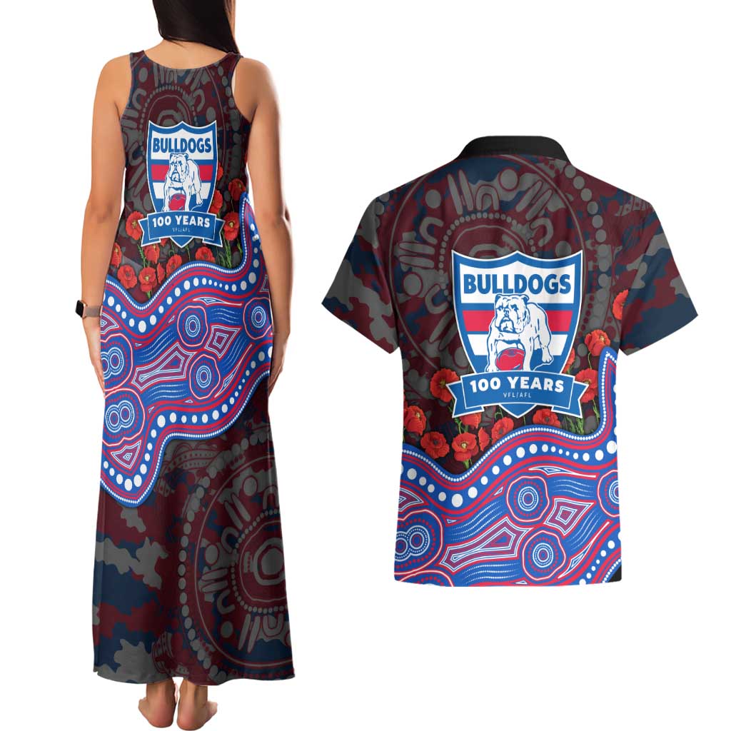 Western Bulldogs ANZAC Day Couples Matching Tank Maxi Dress and Hawaiian Shirt Indigenous Dot Art with Poppy Flower Tribute