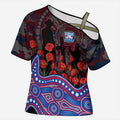Western Bulldogs ANZAC Day Cross Shoulder Shirt Indigenous Dot Art with Poppy Flower Tribute