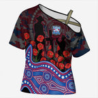 Western Bulldogs ANZAC Day Cross Shoulder Shirt Indigenous Dot Art with Poppy Flower Tribute