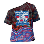 Western Bulldogs ANZAC Day Cross Shoulder Shirt Indigenous Dot Art with Poppy Flower Tribute