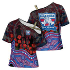 Western Bulldogs ANZAC Day Cross Shoulder Shirt Indigenous Dot Art with Poppy Flower Tribute