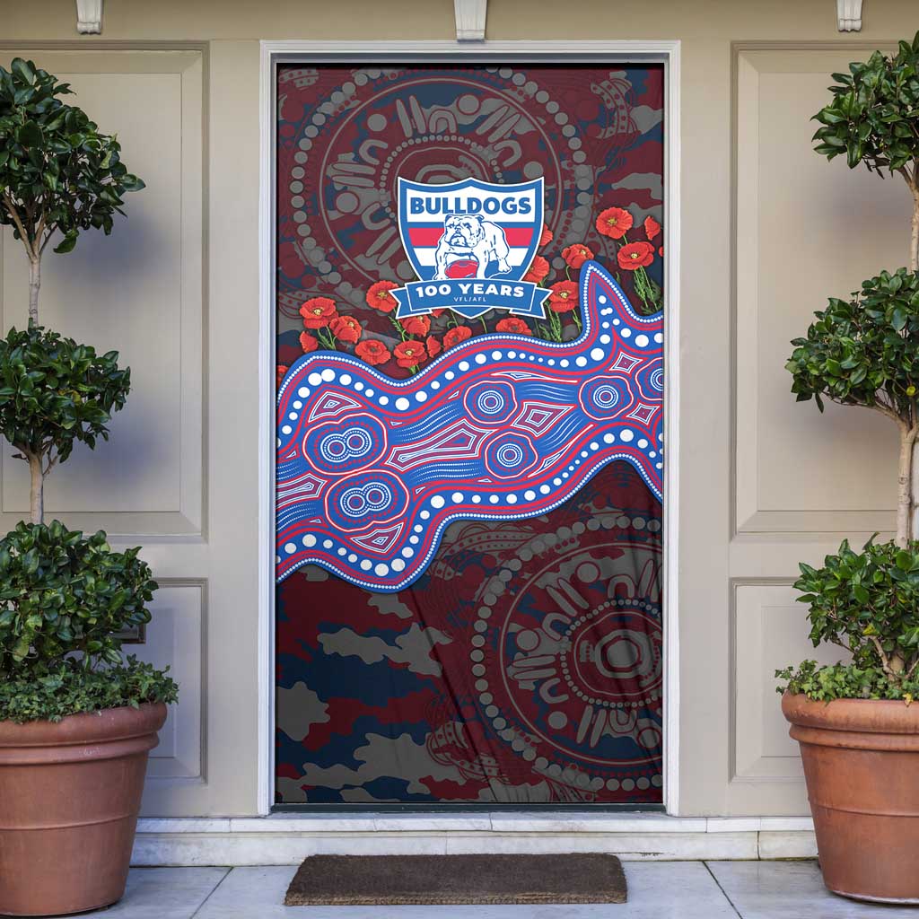 Western Bulldogs ANZAC Day Door Cover Indigenous Dot Art with Poppy Flower Tribute