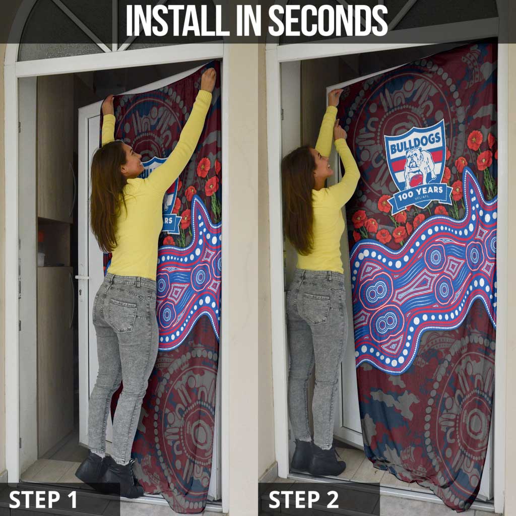 Western Bulldogs ANZAC Day Door Cover Indigenous Dot Art with Poppy Flower Tribute