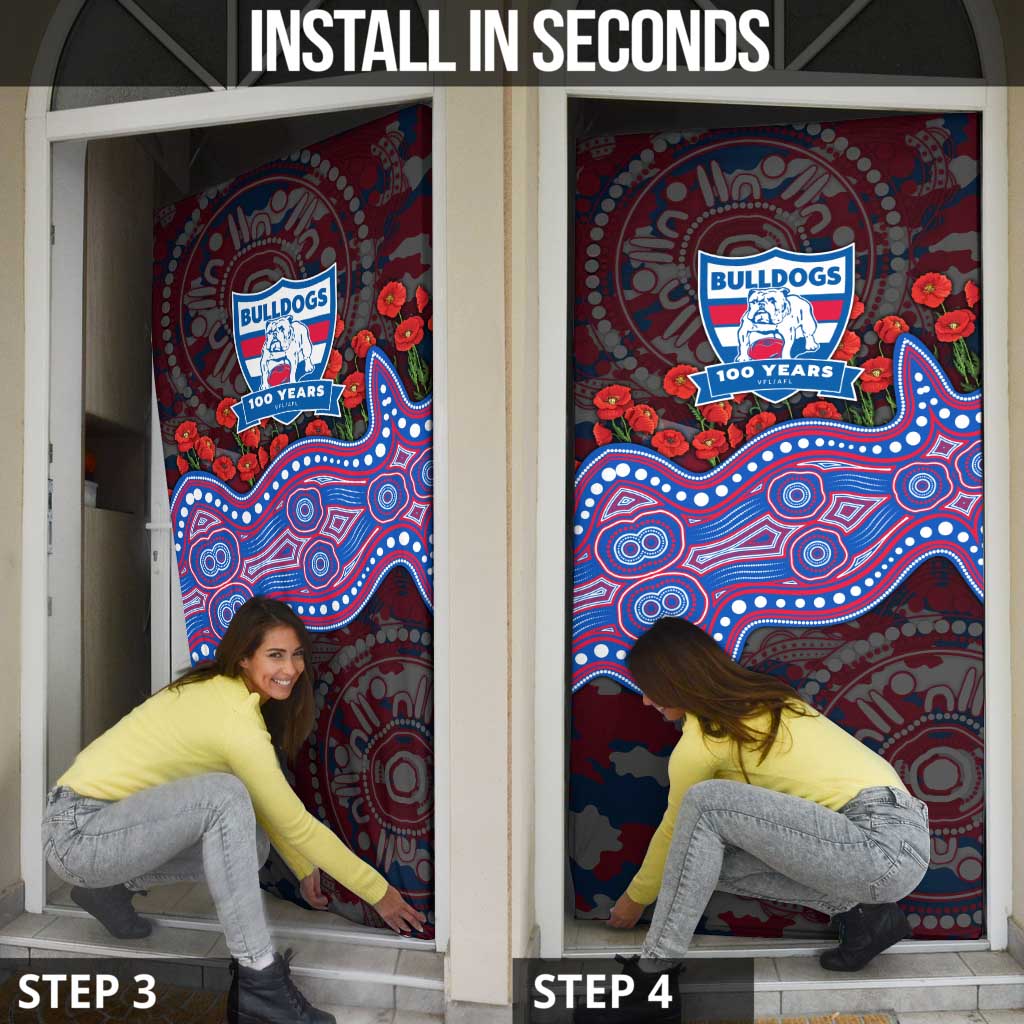 Western Bulldogs ANZAC Day Door Cover Indigenous Dot Art with Poppy Flower Tribute