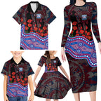 Western Bulldogs ANZAC Day Family Matching Long Sleeve Bodycon Dress and Hawaiian Shirt Indigenous Dot Art with Poppy Flower Tribute