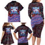 Western Bulldogs ANZAC Day Family Matching Long Sleeve Bodycon Dress and Hawaiian Shirt Indigenous Dot Art with Poppy Flower Tribute