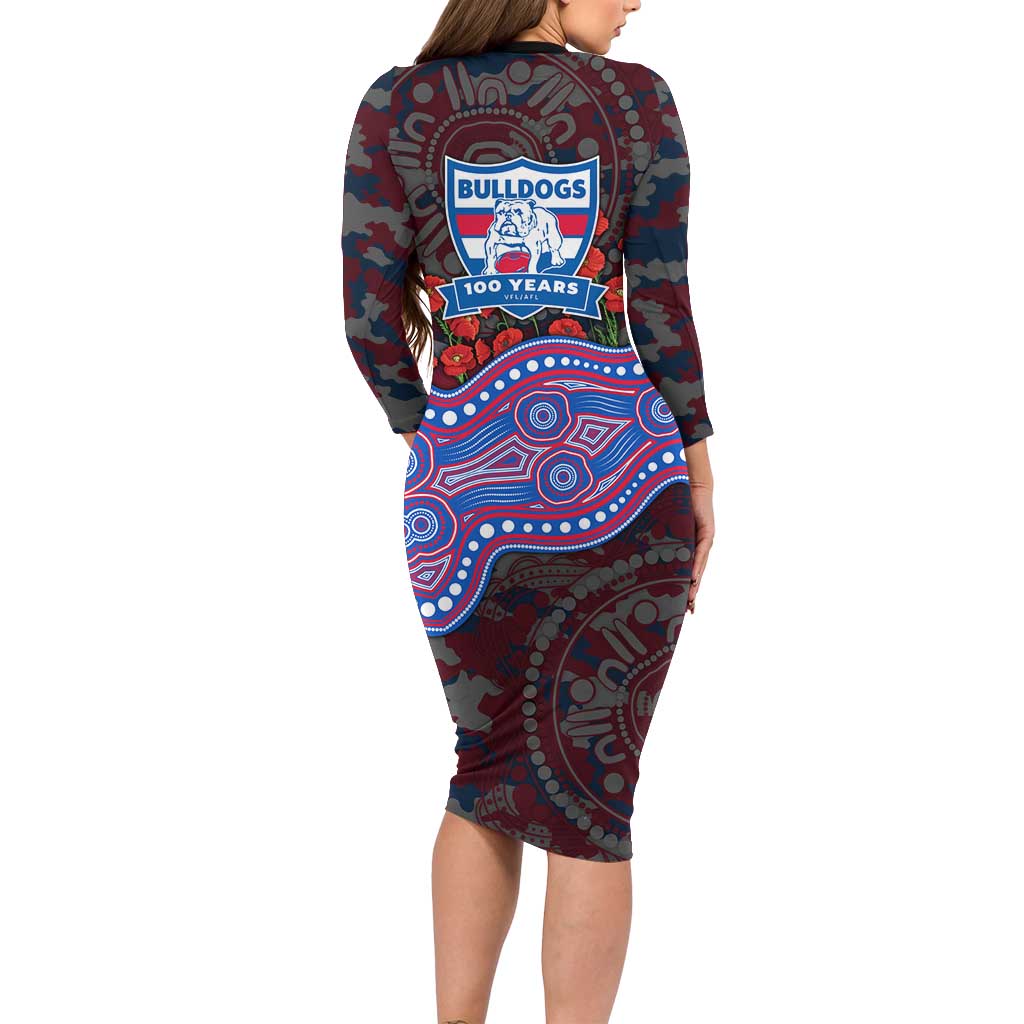 Western Bulldogs ANZAC Day Family Matching Long Sleeve Bodycon Dress and Hawaiian Shirt Indigenous Dot Art with Poppy Flower Tribute