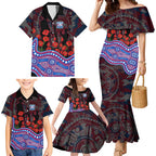 Western Bulldogs ANZAC Day Family Matching Mermaid Dress and Hawaiian Shirt Indigenous Dot Art with Poppy Flower Tribute
