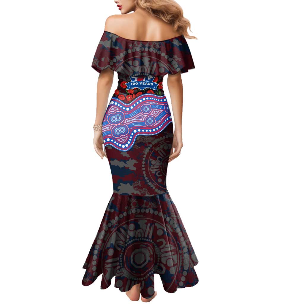 Western Bulldogs ANZAC Day Family Matching Mermaid Dress and Hawaiian Shirt Indigenous Dot Art with Poppy Flower Tribute