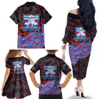 Western Bulldogs ANZAC Day Family Matching Off The Shoulder Long Sleeve Dress and Hawaiian Shirt Indigenous Dot Art with Poppy Flower Tribute