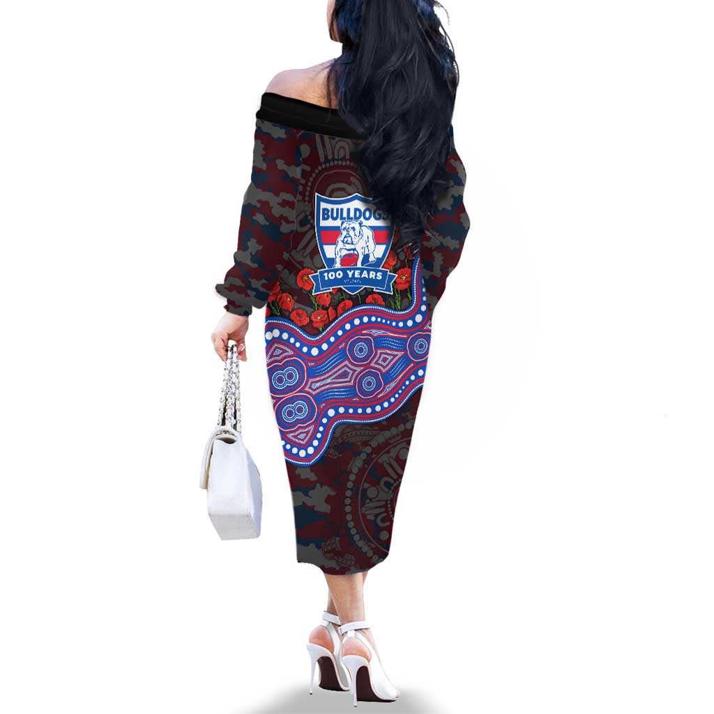 Western Bulldogs ANZAC Day Family Matching Off The Shoulder Long Sleeve Dress and Hawaiian Shirt Indigenous Dot Art with Poppy Flower Tribute