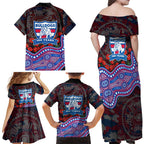 Western Bulldogs ANZAC Day Family Matching Off Shoulder Maxi Dress and Hawaiian Shirt Indigenous Dot Art with Poppy Flower Tribute