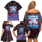 Western Bulldogs ANZAC Day Family Matching Off Shoulder Short Dress and Hawaiian Shirt Indigenous Dot Art with Poppy Flower Tribute