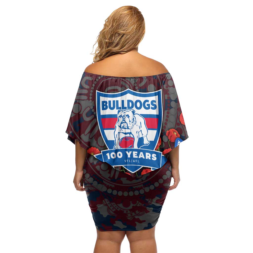 Western Bulldogs ANZAC Day Family Matching Off Shoulder Short Dress and Hawaiian Shirt Indigenous Dot Art with Poppy Flower Tribute