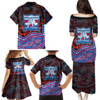 Western Bulldogs ANZAC Day Family Matching Puletasi and Hawaiian Shirt Indigenous Dot Art with Poppy Flower Tribute
