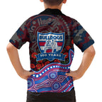 Western Bulldogs ANZAC Day Family Matching Short Sleeve Bodycon Dress and Hawaiian Shirt Indigenous Dot Art with Poppy Flower Tribute