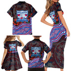 Western Bulldogs ANZAC Day Family Matching Short Sleeve Bodycon Dress and Hawaiian Shirt Indigenous Dot Art with Poppy Flower Tribute