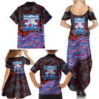 Western Bulldogs ANZAC Day Family Matching Summer Maxi Dress and Hawaiian Shirt Indigenous Dot Art with Poppy Flower Tribute