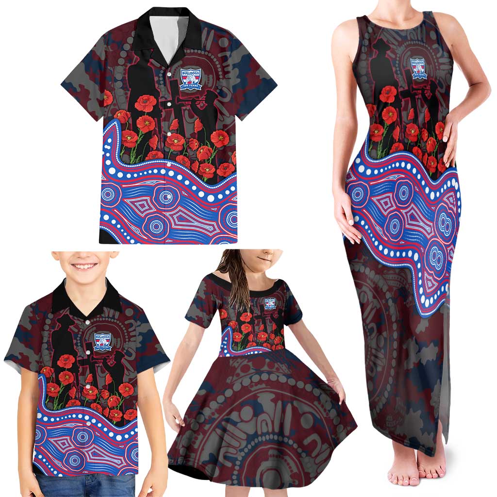 Western Bulldogs ANZAC Day Family Matching Tank Maxi Dress and Hawaiian Shirt Indigenous Dot Art with Poppy Flower Tribute