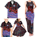 Western Bulldogs ANZAC Day Family Matching Tank Maxi Dress and Hawaiian Shirt Indigenous Dot Art with Poppy Flower Tribute