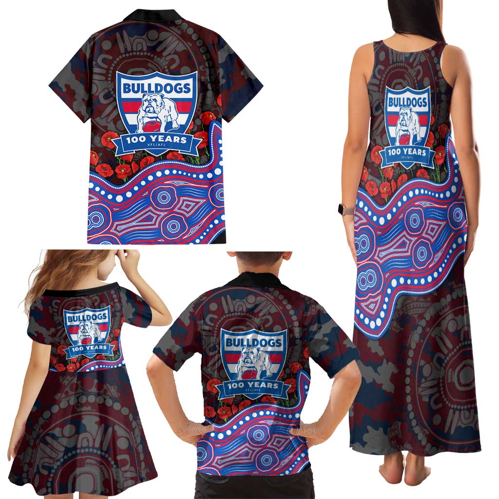 Western Bulldogs ANZAC Day Family Matching Tank Maxi Dress and Hawaiian Shirt Indigenous Dot Art with Poppy Flower Tribute