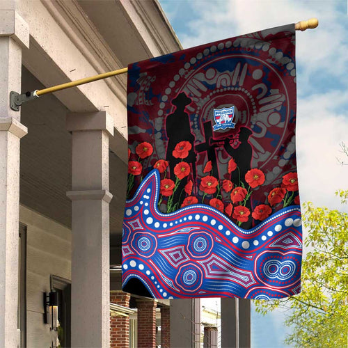 Western Bulldogs ANZAC Day Garden Flag Indigenous Dot Art with Poppy Flower Tribute