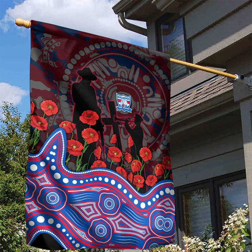 Western Bulldogs ANZAC Day Garden Flag Indigenous Dot Art with Poppy Flower Tribute