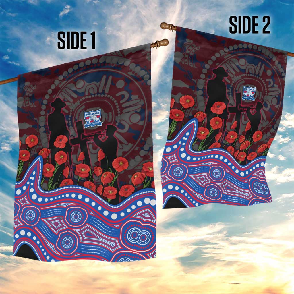 Western Bulldogs ANZAC Day Garden Flag Indigenous Dot Art with Poppy Flower Tribute