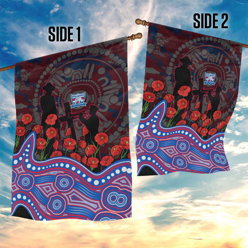 Western Bulldogs ANZAC Day Garden Flag Indigenous Dot Art with Poppy Flower Tribute