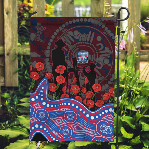Western Bulldogs ANZAC Day Garden Flag Indigenous Dot Art with Poppy Flower Tribute